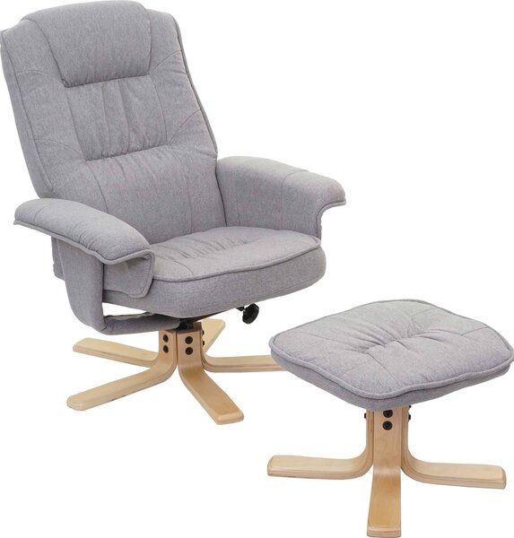 Relaxaní křeslo M56, TV křeslo TV křeslo s taburetem, tkanina/textil, certifikováno svtle edé