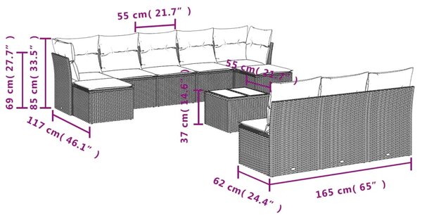 11dílný zahradní sedací souprava s poduškami béžový polyratan 3250138