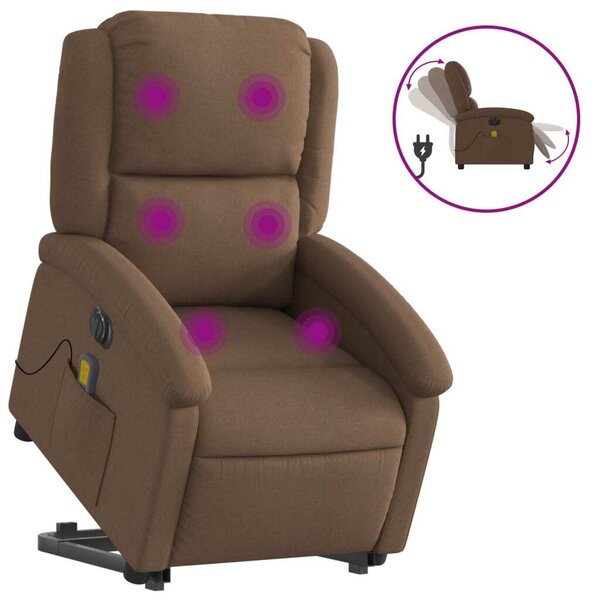Elektrické zvedací masání polohovací křeslo hndé textil
