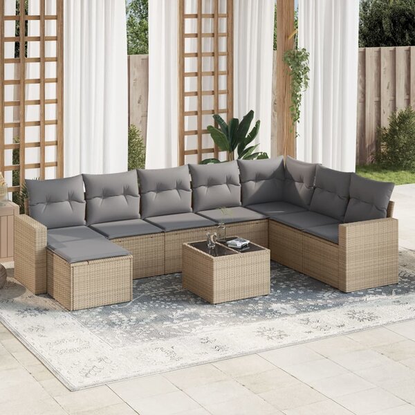 9dílná zahradní sedací souprava s poduškami béžová polyratan 3219359