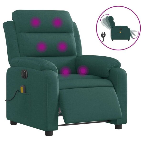 Elektrické masání polohovací křeslo tmav zelené textil