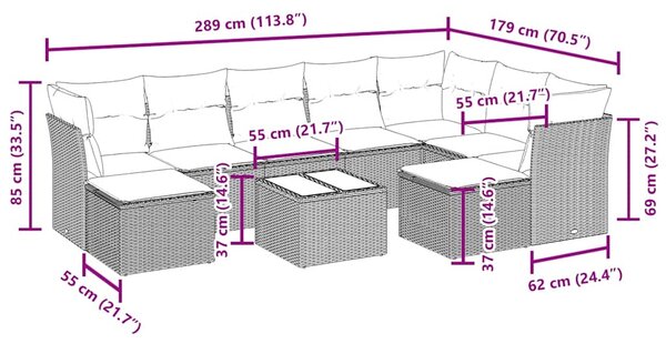 10dílná zahradní sedací souprava s poduškami černá polyratan