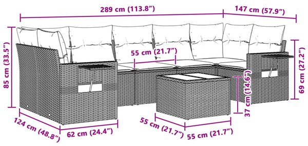 8dílná zahradní sedací souprava a podušky světle šedá polyratan