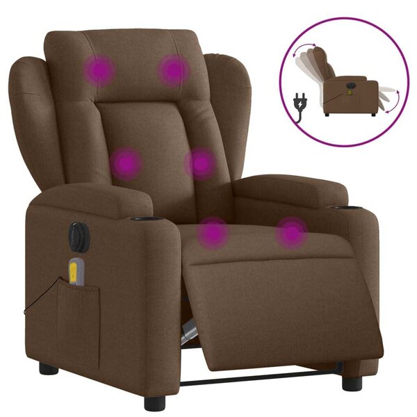 Elektrické masání polohovací křeslo hndé textil