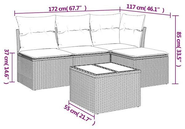 5dílná zahradní sedací souprava s poduškami hnědá polyratan 3249352