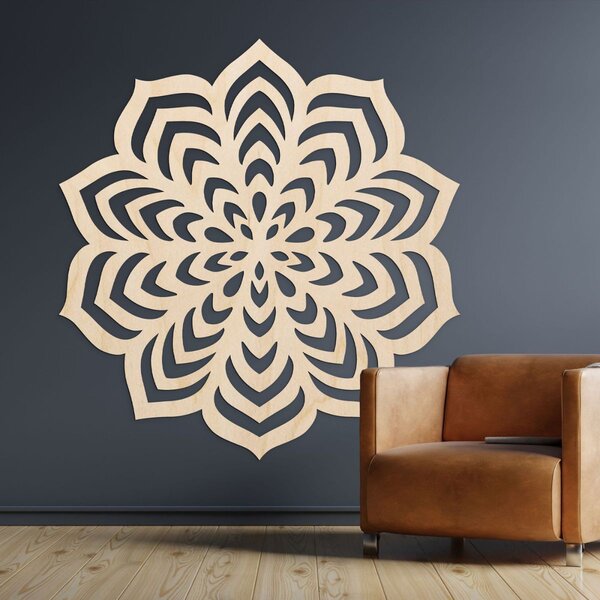 Dekorace na zeď mandala motiv rozkvetlého květu - NIOS: Překližka Topol - bez povrchové úpravy 30 cm 4592-105823 PR0558