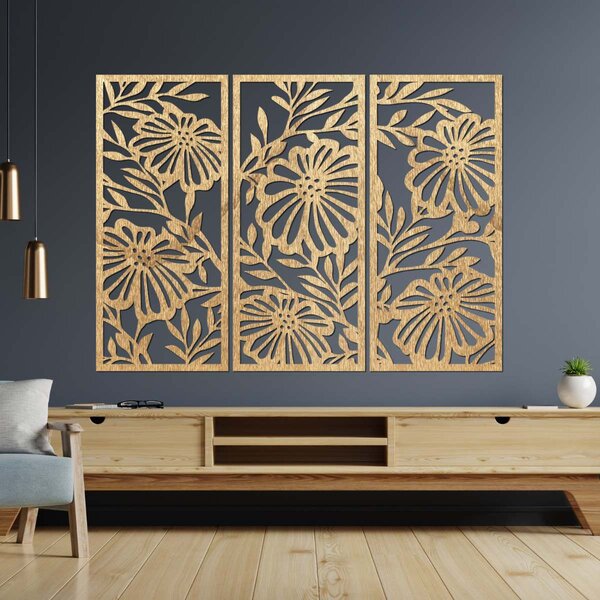 Třídílný dřevěný obraz na zeď s květinovým motivem | AMFIL: Překližka Topol - Honey 3071 57 x 67 cm 4594-106213 PR0532