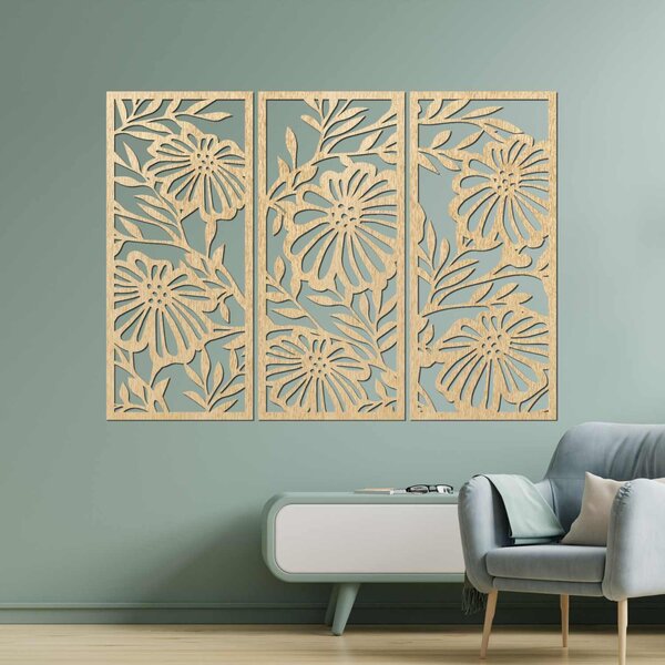 Třídílný dřevěný obraz na zeď s květinovým motivem | AMFIL: Překližka Topol - Honey 3071 57 x 67 cm 4594-106213 PR0532