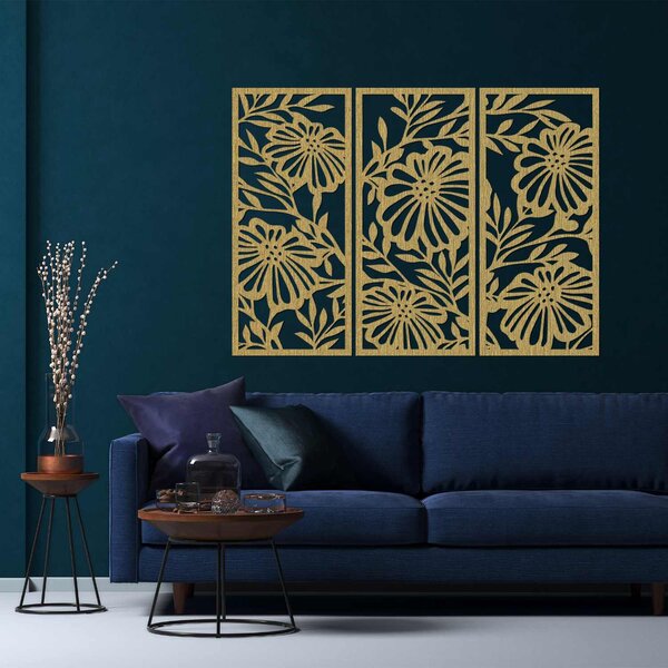 Třídílný dřevěný obraz na zeď s květinovým motivem | AMFIL: Překližka Topol - Honey 3071 57 x 67 cm 4594-106213 PR0532