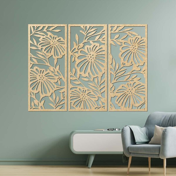 Třídílný dřevěný obraz na zeď s květinovým motivem | AMFIL: Překližka Topol - Honey 3071 57 x 67 cm 4594-106213 PR0532