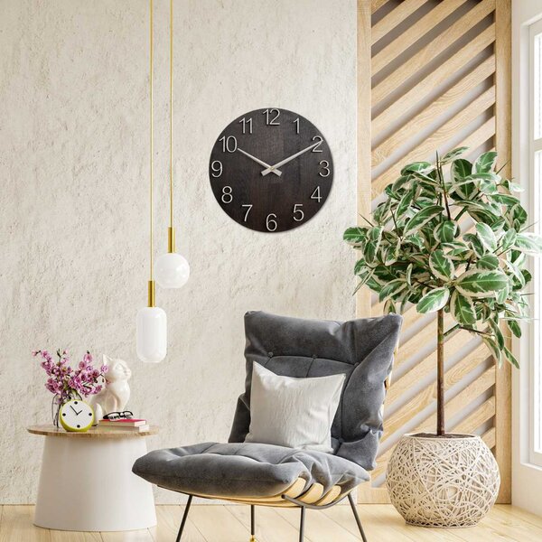 SENTOP | Luxusní dřevěné nástěnné hodiny Wenge – Černý design I SENTOP MAS016-OSMO-3169-heads-silver analogové