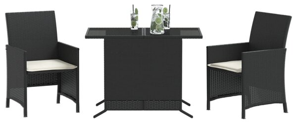 3dílný bistro set s poduškami černý polyratan
