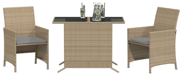 3dílný bistro set s poduškami mix béžové polyratan