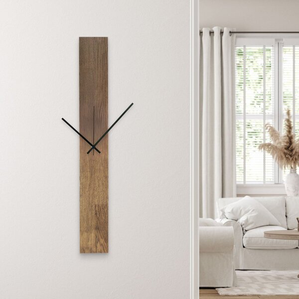 Elegantní dřevěné nástěnné hodiny černý design -TERRA: Stříbrné ručičky 60x8cm (23.6x3.15in) 4609-107525 MAS019-TERRA-SILVER-60x8