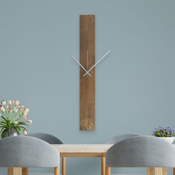Elegantní dřevěné nástěnné hodiny černý design -TERRA: Stříbrné ručičky 60x8cm (23.6x3.15in) 4609-107525 MAS019-TERRA-SILVER-60x8