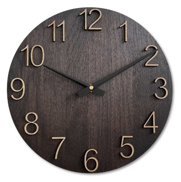 SENTOP | Luxusní dřevěné nástěnné hodiny Wenge s 3D číslicemi | SENTOP MAS016-OSMO-3169-heads-black analogové
