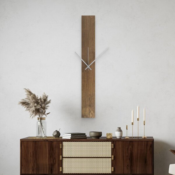 Elegantní dřevěné nástěnné hodiny černý design -TERRA: Stříbrné ručičky 60x8cm (23.6x3.15in) 4609-107525 MAS019-TERRA-SILVER-60x8