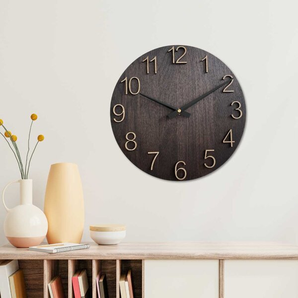 SENTOP | Luxusní dřevěné nástěnné hodiny Wenge s 3D číslicemi | SENTOP MAS016-OSMO-3169-heads-black analogové