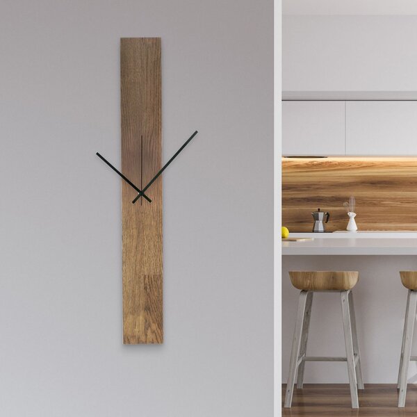 Elegantní dřevěné nástěnné hodiny černý design -TERRA: Stříbrné ručičky 60x8cm (23.6x3.15in) 4609-107525 MAS019-TERRA-SILVER-60x8