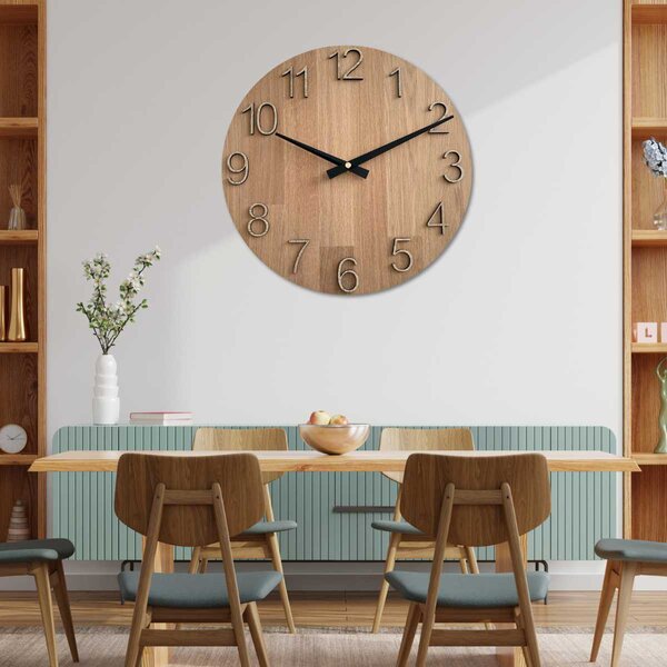 Elegantní nástěnné hodiny z masivního dubu - ručičky černé | Rodra: HDF - Bílá 30 cm 4615-107555 FB-MAS016-OSMO-3041-heads-black