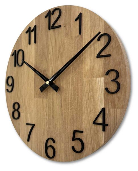 Elegantní nástěnné hodiny z masivního dubu - ručičky černé | Rodra: HDF - Bílá 30 cm 4615-107555 FB-MAS016-OSMO-3041-heads-black