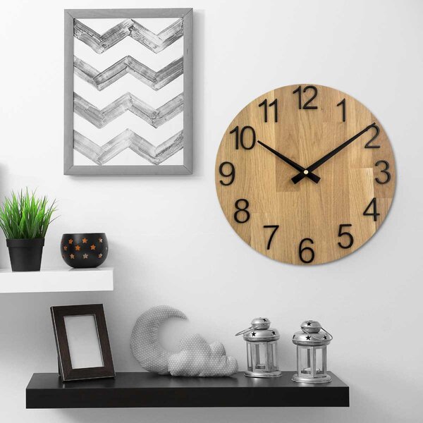Elegantní nástěnné hodiny z masivního dubu - ručičky černé | Rodra: HDF - Bílá 30 cm 4615-107555 FB-MAS016-OSMO-3041-heads-black