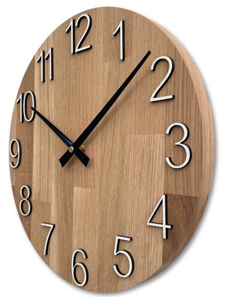 Elegantní nástěnné hodiny z masivního dubu - ručičky černé | Rodra: HDF - Bílá 30 cm 4615-107555 FB-MAS016-OSMO-3041-heads-black