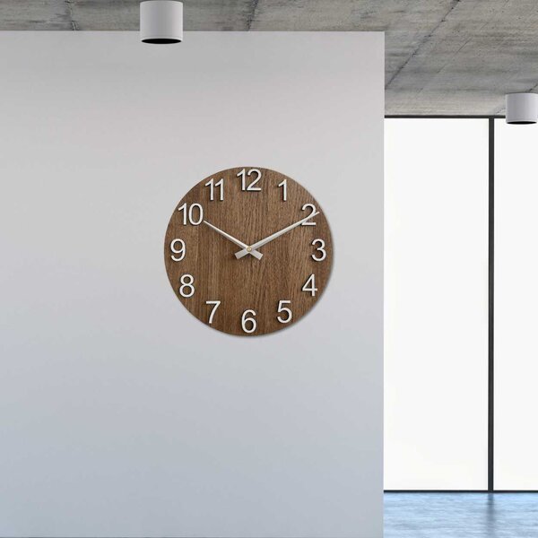 Elegantní hodiny z přírodního dřeva na zeď | TORRHTO: HDF - Bílá 30 cm 4623-107690 MAS017-3073-silver-hands