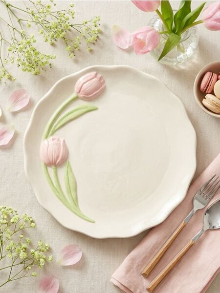 Sinsay - Talíř s motivem tulipánů - bílá