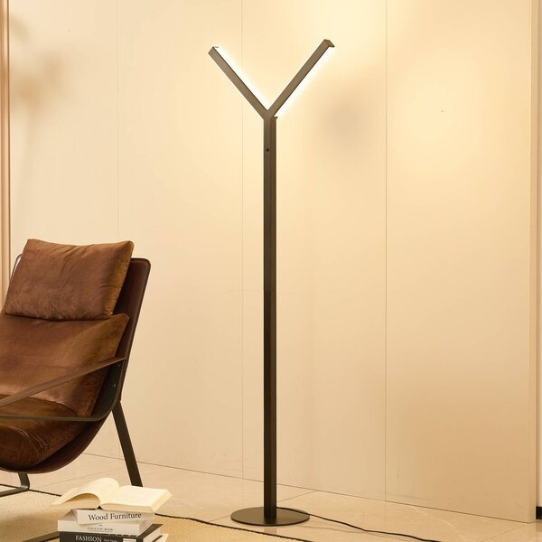 Lucande Stojací lampa LED Ilian, černá, kov, stmívatelná, stmívatelný, Černá, Obývací pokoj / jídelna, kov, Moderní