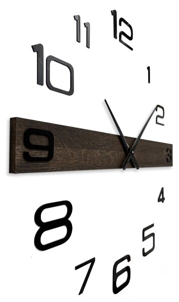 Minimalistické elegantní hodiny na zeď dubové dřevo - POPOKLES: Stříbrné ručičky 80 cm 4651-113132 MAS023-3169-SILVER-80