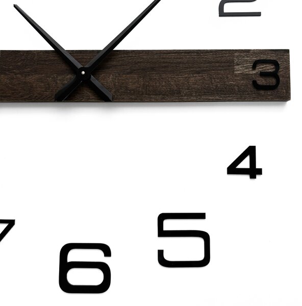 Minimalistické elegantní hodiny na zeď dubové dřevo - POPOKLES: Stříbrné ručičky 80 cm 4651-113132 MAS023-3169-SILVER-80