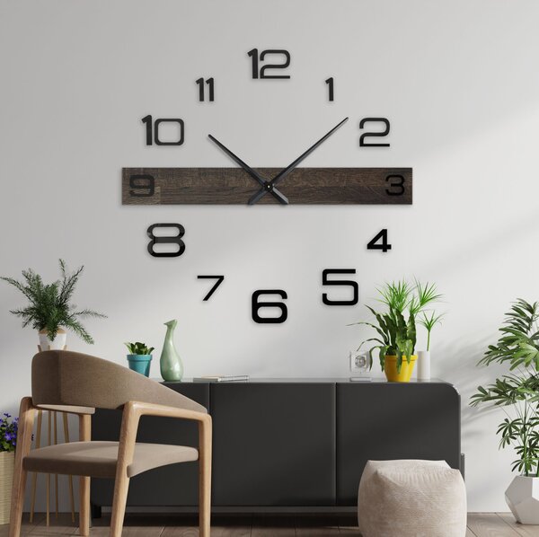 Minimalistické elegantní hodiny na zeď dubové dřevo - POPOKLES: Stříbrné ručičky 80 cm 4651-113132 MAS023-3169-SILVER-80