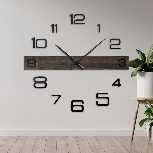Minimalistické elegantní hodiny na zeď dubové dřevo - POPOKLES: Stříbrné ručičky 80 cm 4651-113132 MAS023-3169-SILVER-80