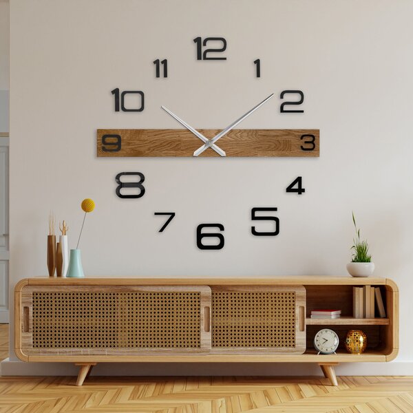 Minimalistické dřevěné hodiny do obývacího pokoje - ROKLAKLES: Stříbrné ručičky 80 cm 4652-113116 MAS023-3072-SILVER-80