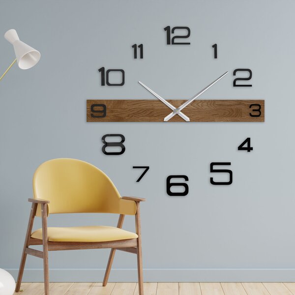 Minimalistické dřevěné hodiny do obývacího pokoje - ROKLAKLES: Stříbrné ručičky 80 cm 4652-113116 MAS023-3072-SILVER-80