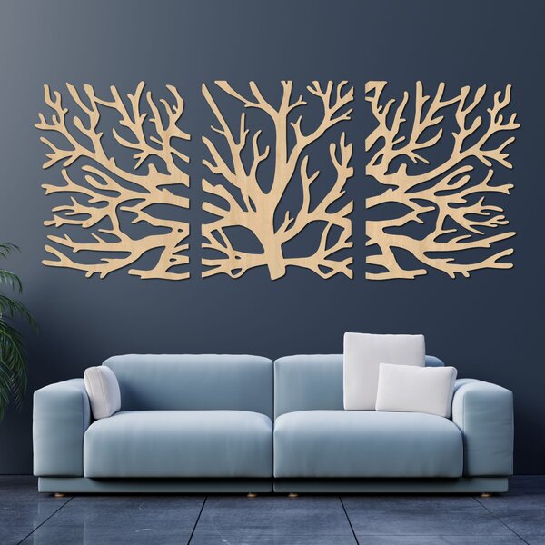 Třídílný obraz na zeď větve moderní větve stromu | DRNDO: HDF - Javor 50 x20 cm 4678-110927 HDF0502-akcia20