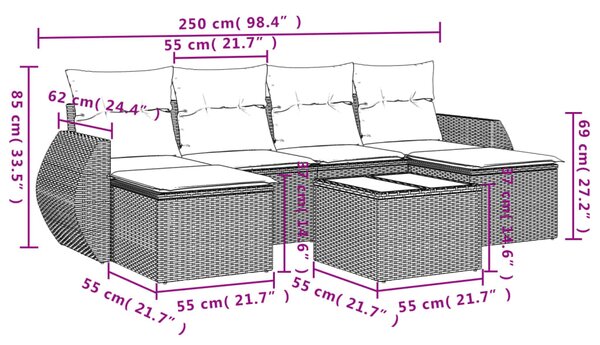 7dílná zahradní sedací souprava s poduškami šedá polyratan 3254067