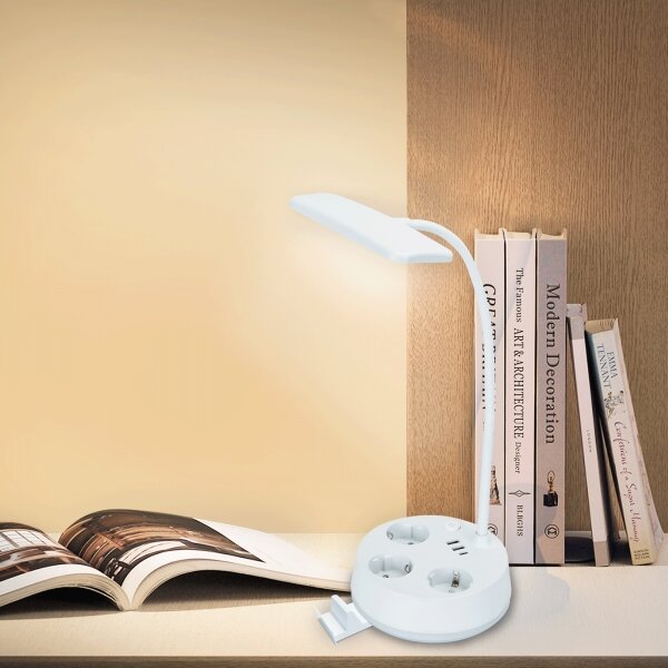 Aigostar - LED Stmívatelná stolní lampa se zásuvkami a USB LED/4,6W/230V bílá