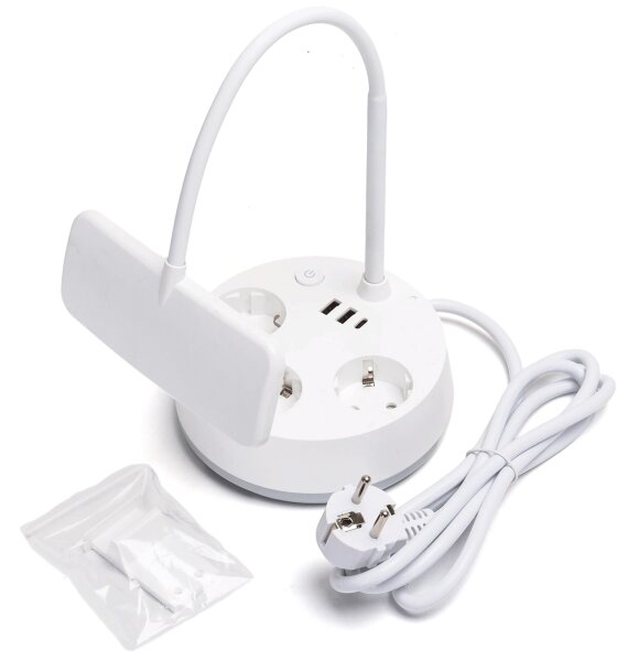 Aigostar - LED Stmívatelná stolní lampa se zásuvkami a USB LED/4,6W/230V bílá