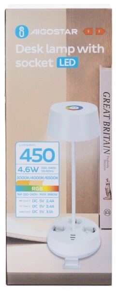 Aigostar-LED RGBW Stmívatelná stolní lampa se zásuvkami a USB LED/4,6W/230V bílá