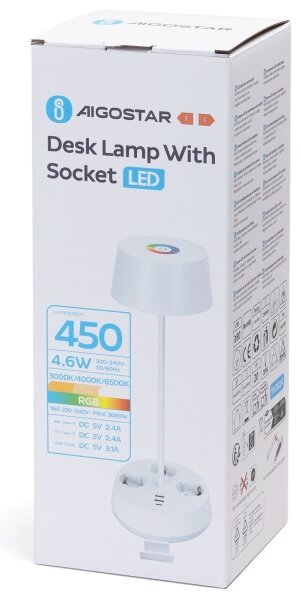 Aigostar-LED RGBW Stmívatelná stolní lampa se zásuvkami a USB LED/4,6W/230V bílá
