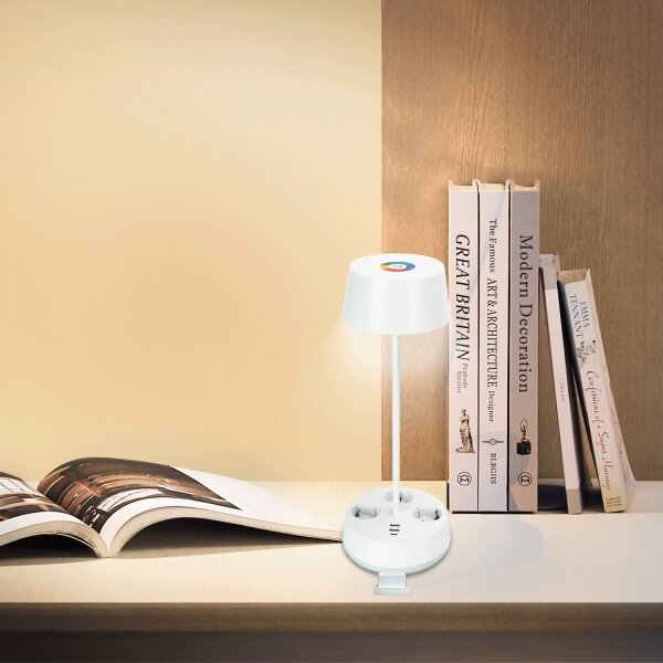 Aigostar-LED RGBW Stmívatelná stolní lampa se zásuvkami a USB LED/4,6W/230V bílá