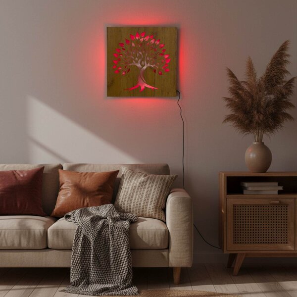 Podsvícený dřevěný obraz „Strom života“ LED nástěnná dekorace | BAKE: HDF - Ořech Vícebarevná LED RGB 30 cm 4697-112103 LED0564