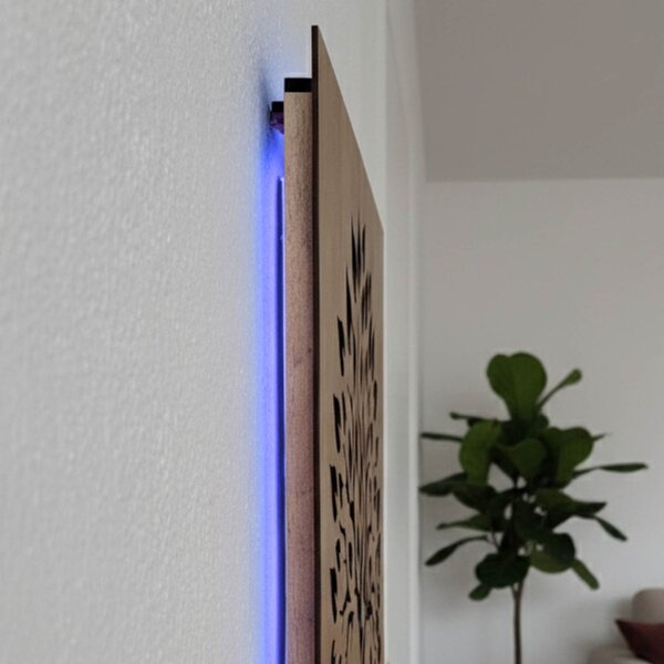 Podsvícený dřevěný obraz „Strom života“ LED nástěnná dekorace | BAKE: HDF - Ořech Vícebarevná LED RGB 30 cm 4697-112103 LED0564