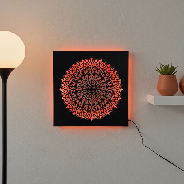 LED dřevěný obraz Mandala - podsvícená mandala | BAKE: HDF - Ořech Vícebarevná LED RGB 30 cm 4698-112148 LED0251