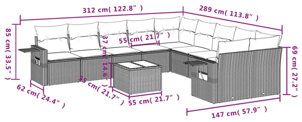 11dílná zahradní sedací souprava s poduškami černá polyratan