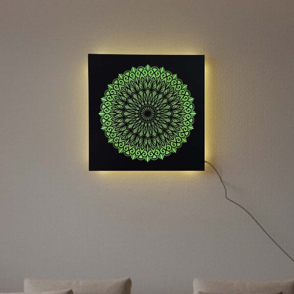 LED dřevěný obraz Mandala - podsvícená mandala | BAKE: HDF - Ořech Vícebarevná LED RGB 30 cm 4698-112148 LED0251