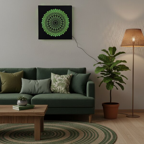 LED dřevěný obraz Mandala - podsvícená mandala | BAKE: HDF - Ořech Vícebarevná LED RGB 30 cm 4698-112148 LED0251