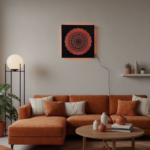 LED dřevěný obraz Mandala - podsvícená mandala | BAKE: HDF - Ořech Vícebarevná LED RGB 30 cm 4698-112148 LED0251